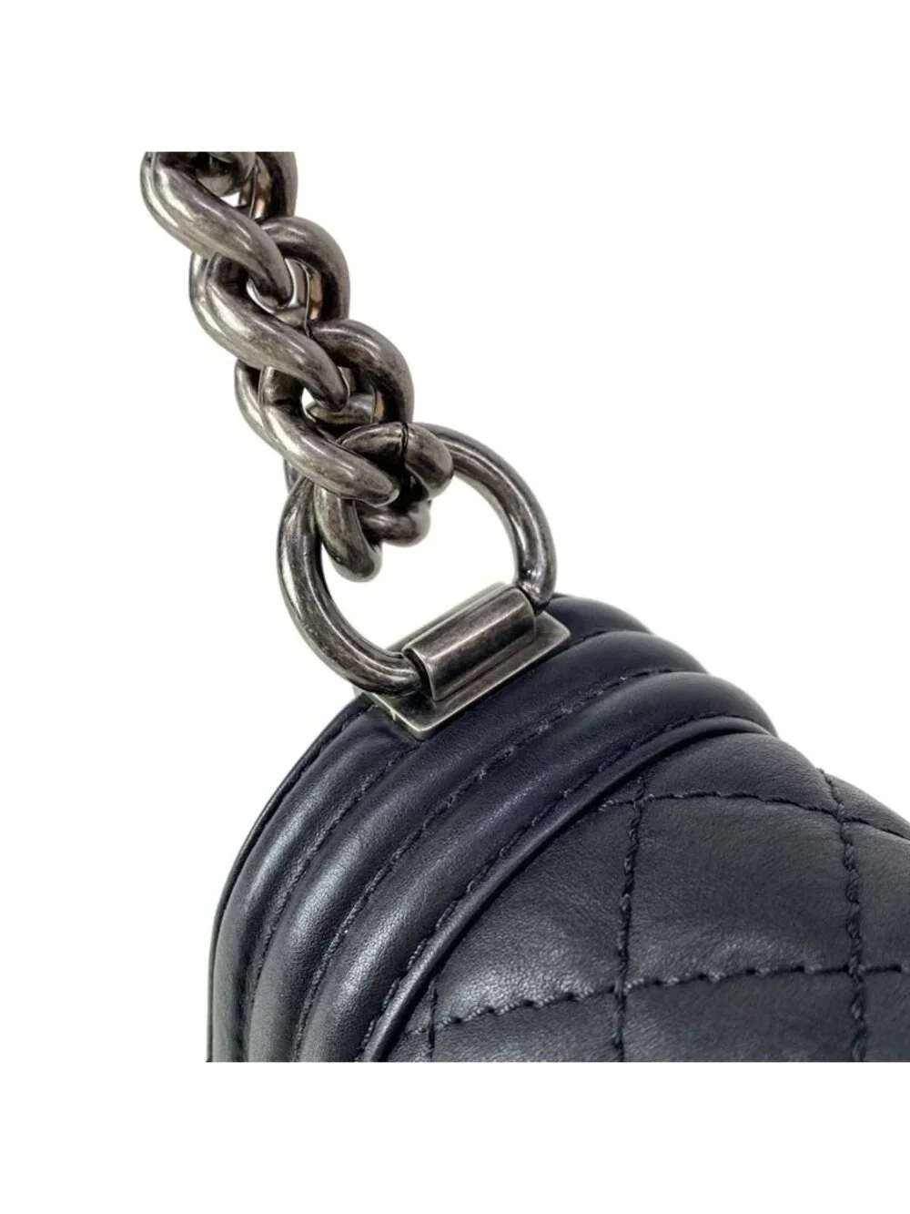 Chanel Shoulder Bag Boy Black Chain Vintage Silver Leather